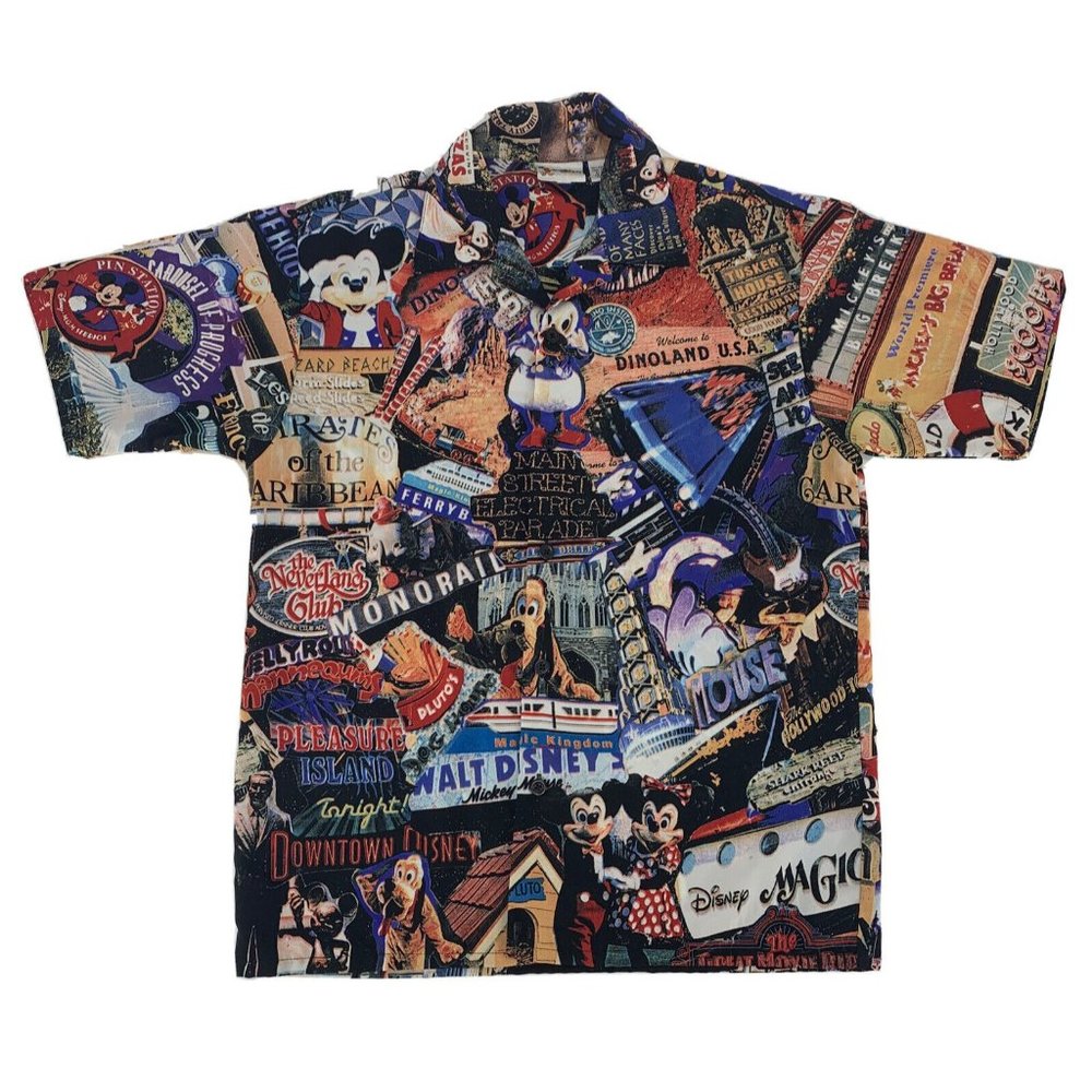 Vintage Walt Disney World Button Up Shirt Small Locations‎ & Attractions AOP